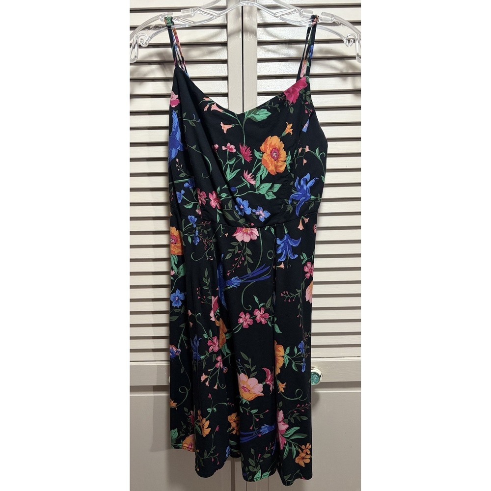 Old Navy Floral Print Smocked Back Black/Mutli Mini‎ Sun Dress Size M Adj Straps